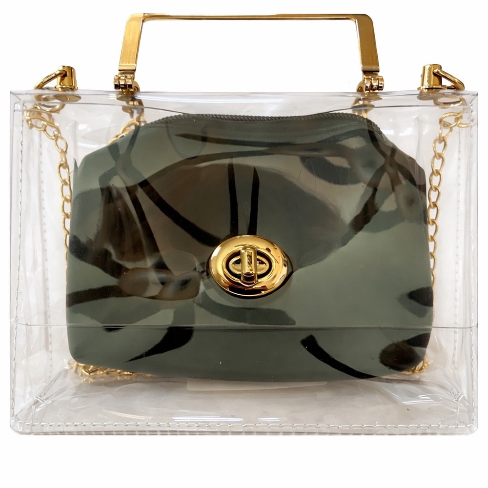 Sam Forever Clear Acrylic Box Bag Gold Handle Chain Strap Evening Purse